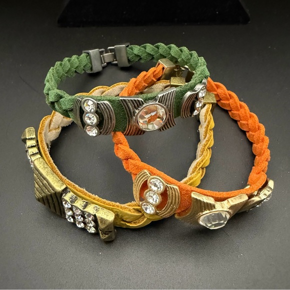 Lia Sophia Yellow, Green, and Orange Leather Braided Bracelets Bundle - Picture 6 of 7